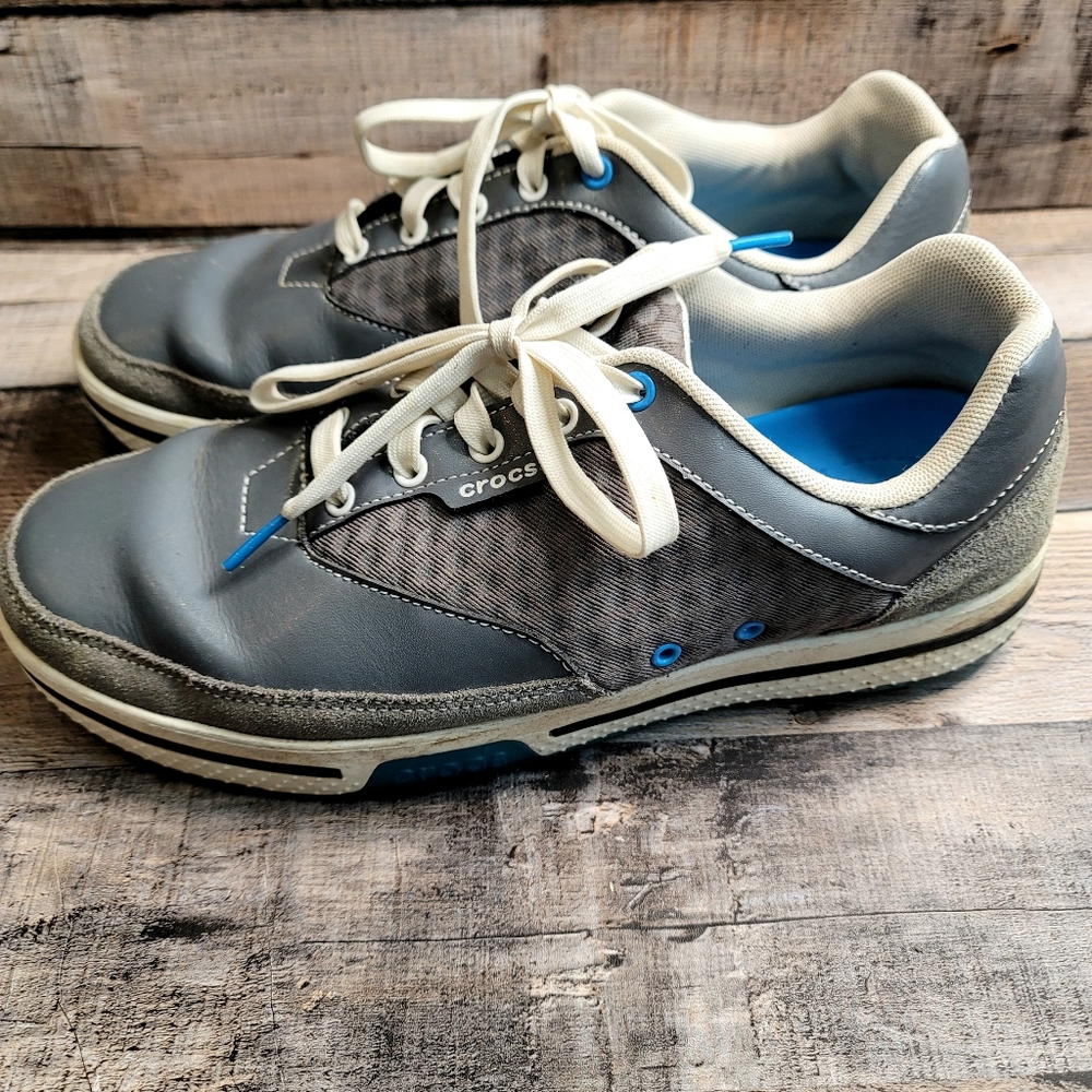 Crocs Men's Golf shoes sz 9.5 Blue Gray leather lightweight